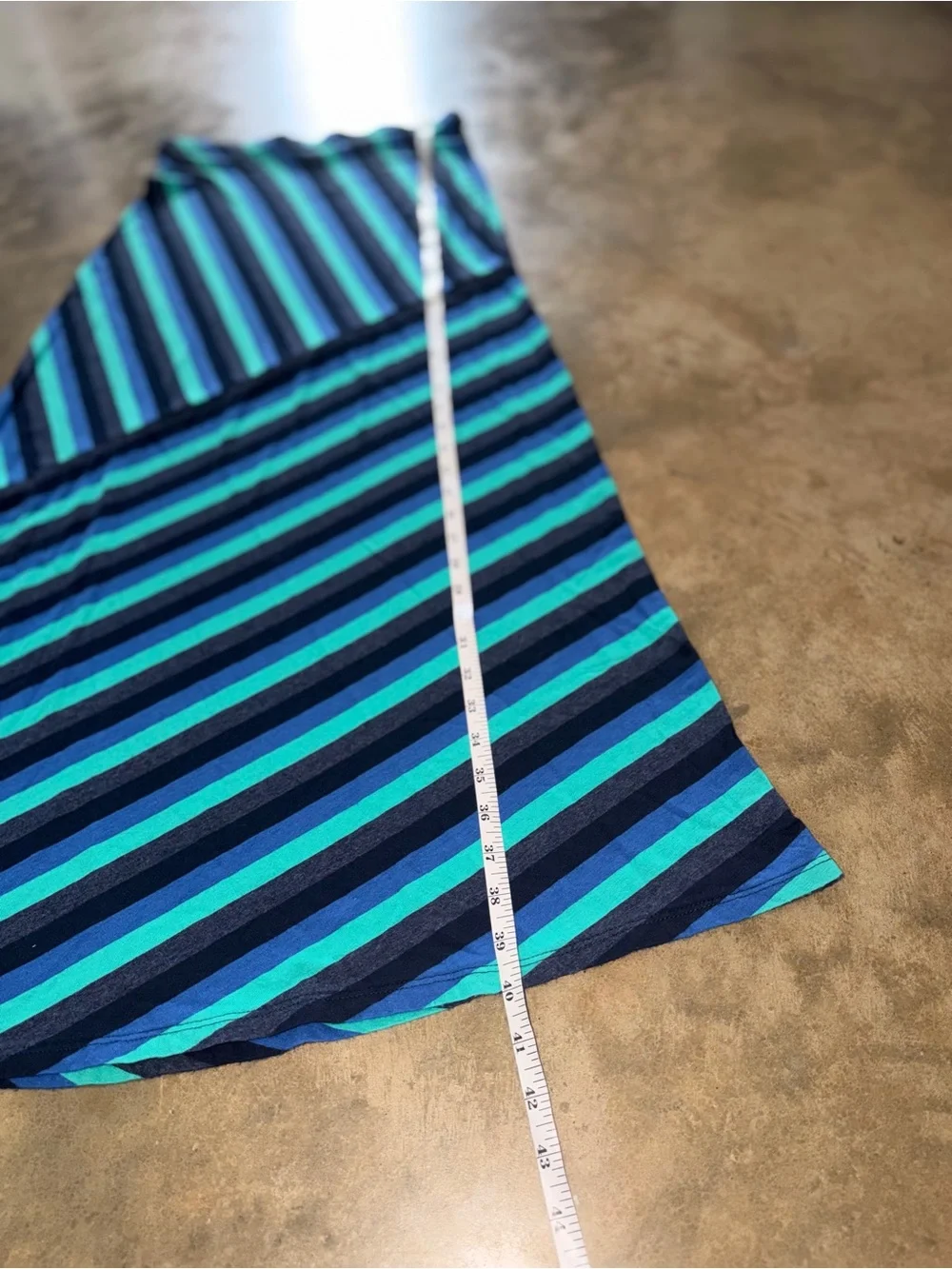 Matty M Striped Maxi Skirt Blue Teal Navy A Line Stretch Size Small